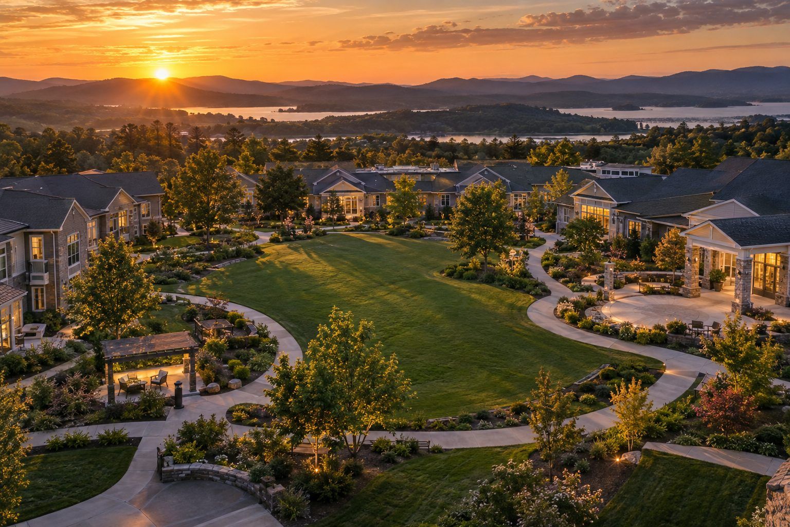Assisted living community at sunset